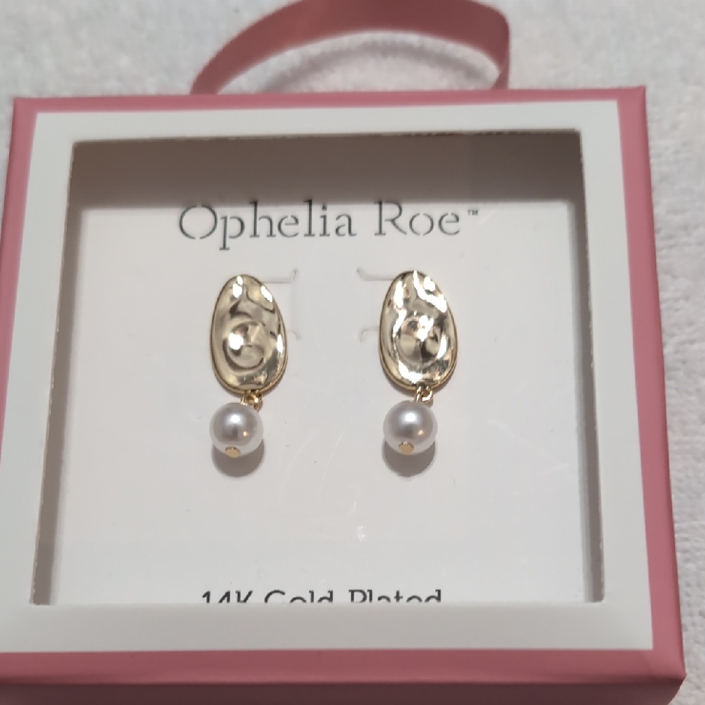 New Ophelia Roe 14k Gold Plated Pearl Drop Dangle Earrings